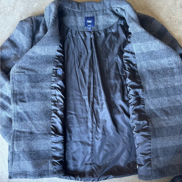 73% Wool Vintage Grey & Black Stripped Gap Pea Coat/Blazer - Picture 9 of 10